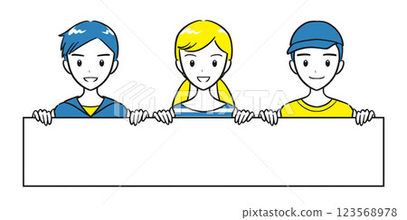 小學男孩和女孩拿著一塊長長的大白板(簡單) 小學男孩和女孩拿著一塊長長的大白板(簡單) 123568978