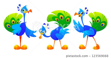 Cute peacock cartoon character set 123569088