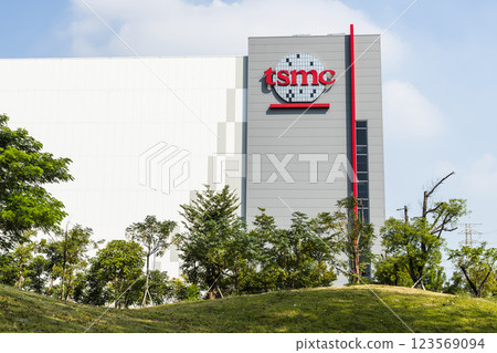 Taiwan Semiconductor Manufacturing Company (TSMC) plant in Tainan Science Park, Taiwan, TSMC is the world's largest dedicated independent semiconductor foundry. 123569094