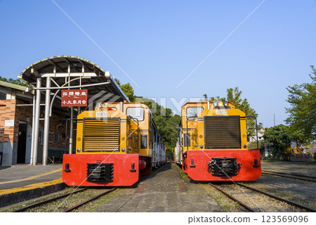 View of sugar train stops at Suantou Sugar Railway Station in Zhe Cheng Cultural Park, Chiayi, Taiwan. View of sugar train stops at Suantou Sugar Railway Station in Zhe Cheng Cultural Park, Chiayi, Taiwan. 123569096