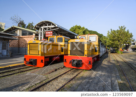 View of sugar train stops at Suantou Sugar Railway Station in Zhe Cheng Cultural Park, Chiayi, Taiwan. View of sugar train stops at Suantou Sugar Railway Station in Zhe Cheng Cultural Park, Chiayi, Taiwan. 123569097