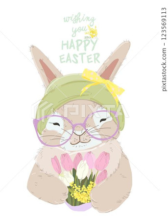 Happy Easter Greeting Card with Cute Bunny Happy Easter Greeting Card with Cute Bunny 123569113