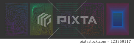 Abstract wireframe landscapes set on black 123569117