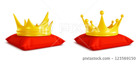 3d crown models on red pillows. 3d crown models on red pillows. 123569150