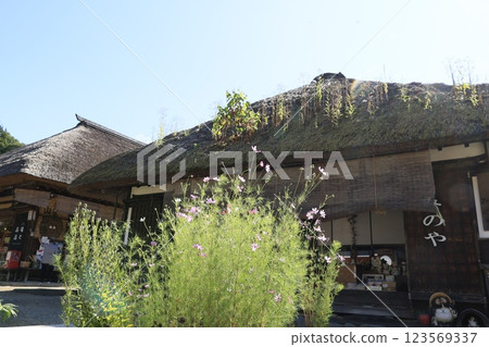 Thatched roof house in Ouchijuku, Fukushima Prefecture 123569337