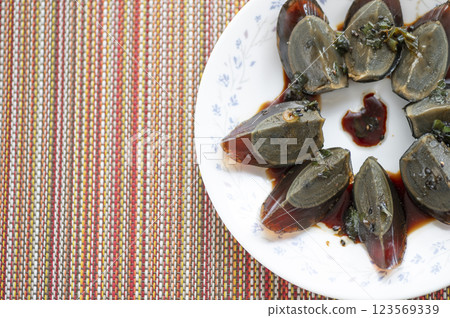 Chinese food appetizer century egg Chinese food appetizer century egg 123569339