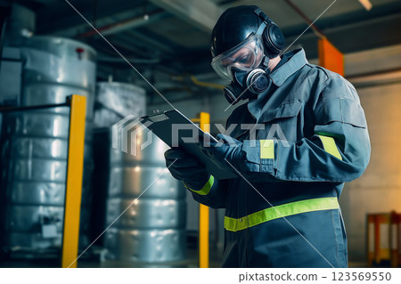 爆炸物處理安全經理檢查工廠設備的圖片 爆炸物處理安全經理檢查工廠設備的圖片 123569550