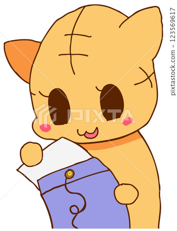 Cat taking paper out of envelope 123569617