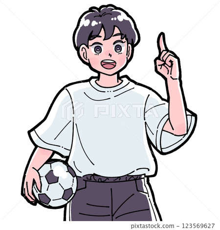 一個男孩拿著足球的插圖 一個男孩拿著足球的插圖 123569627