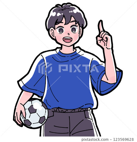 一個男孩拿著足球的插圖 123569628