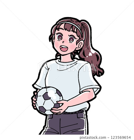拿著足球的女孩插圖 拿著足球的女孩插圖 123569654