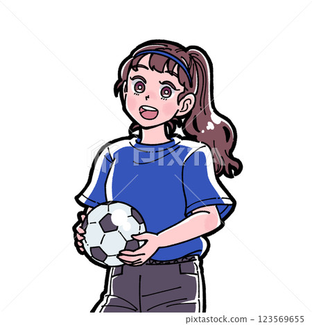 拿著足球的女孩插圖 123569655