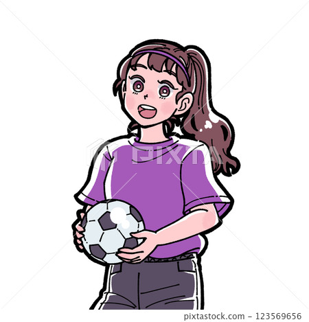 Illustration of a girl holding a soccer ball 123569656