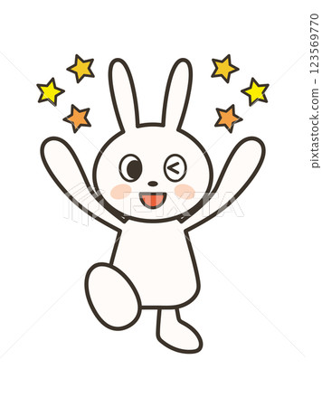全身插畫：一隻可愛兔子高興地眨眨眼睛 123569770