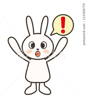 A full-body illustration of a cute rabbit raising its hands in surprise A full-body illustration of a cute rabbit raising its hands in surprise 123569779