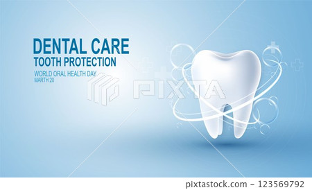 Tooth healthy sparkling white and muscle hand strong with calcium fluorine. can be used in children dentist clinic. Medical health and dentistry concept. cartoon dental character. vector design. 123569792