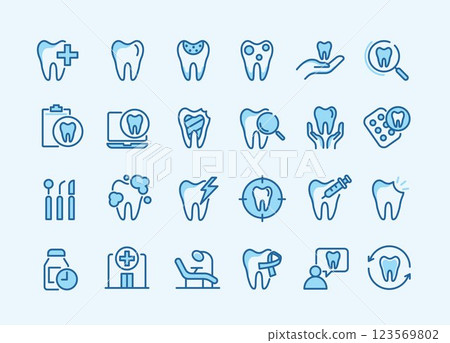 Dental icon set. containing tooth, dentist, toothpaste, toothbrush, teeth, implant and dentistry icons. can be used in children dentist clinic. medical health and dentistry concept. vector. Dental icon set. containing tooth, dentist, toothpaste, toothbrush, teeth, implant and dentistry icons. can be used in children dentist clinic. medical health and dentistry concept. vector. 123569802