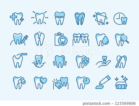 Dental icon set. containing tooth, dentist, toothpaste, toothbrush, teeth, implant and dentistry icons. can be used in children dentist clinic. medical health and dentistry concept. vector. Dental icon set. containing tooth, dentist, toothpaste, toothbrush, teeth, implant and dentistry icons. can be used in children dentist clinic. medical health and dentistry concept. vector. 123569806