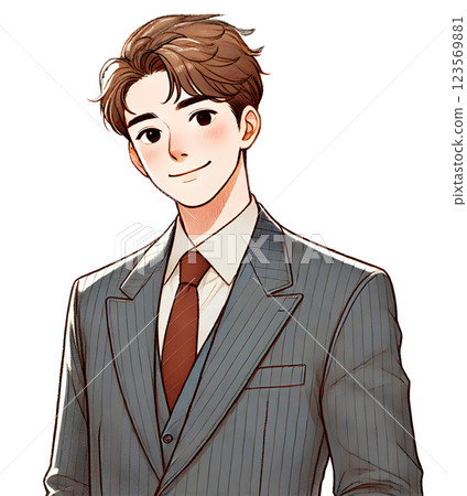 A man in a suit with a refreshing smile looking for a job AI-generated illustration 123569881