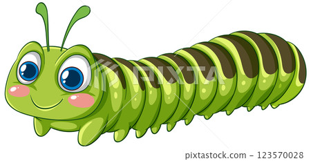 Cute Cartoon Green Caterpillar Illustration 123570028