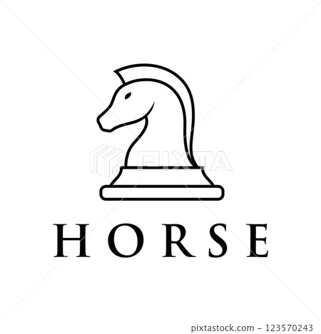 Chess strategy game Logo template with horse, king, pawn and rook. Logos for tournaments, chess teams and games. 123570243