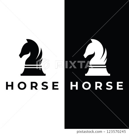Chess strategy game Logo template with horse, king, pawn and rook. Logos for tournaments, chess teams and games. 123570245