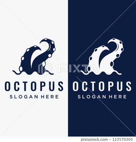 Sea octopus or kraken hipster logo creative template isolated on background. 123570305