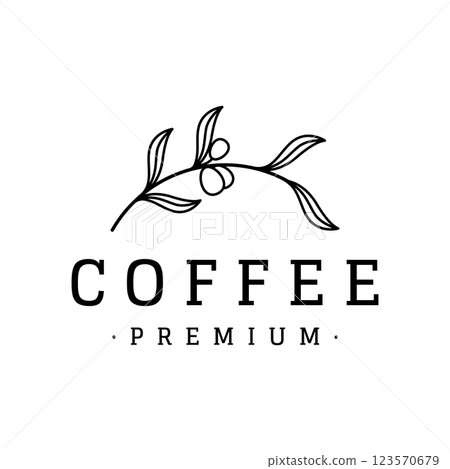 Logo design of arabica coffee cup and coffee plant hand drawn vintage style.Logo for business, cafe, restaurant, badge and coffee shop. Logo design of arabica coffee cup and coffee plant hand drawn vintage style.Logo for business, cafe, restaurant, badge and coffee shop. 123570679