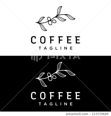Logo design of arabica coffee cup and coffee plant hand drawn vintage style.Logo for business, cafe, restaurant, badge and coffee shop. Logo design of arabica coffee cup and coffee plant hand drawn vintage style.Logo for business, cafe, restaurant, badge and coffee shop. 123570689