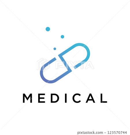 Pharmaceutical capsule medicine Logo template,logo for drugstore, health,pharmacy,medical,doctor,plus symbol. 123570744