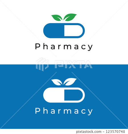 Pharmaceutical capsule medicine Logo template,logo for drugstore, health,pharmacy,medical,doctor,plus symbol. 123570748