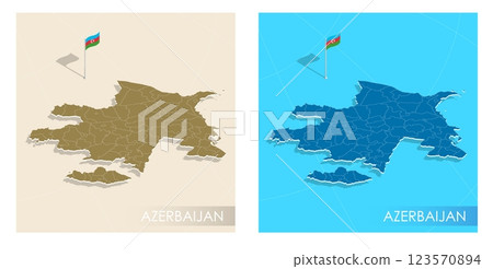 Azerbaijan country flag installed on geographic positioning map point of country territory. Azerbaijani commonwealth banner on land and sea. Festive patriotic HD format template for independence day 123570894