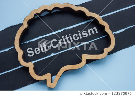 Brain and the word self-criticism. Negative thinking and self-doubt. 123570975