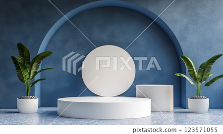 白色和藍色的簡約顯示,幾何形狀,3D 插圖 白色和藍色的簡約顯示,幾何形狀,3D 插圖 123571055