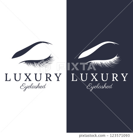 Beautiful and luxurious and modern woman's eyelashes and eyebrows logo design. Logo for business, beauty salon, makeup, eyelash shop. 123571093