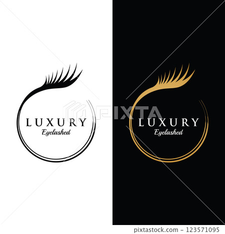 Beautiful and luxurious and modern woman's eyelashes and eyebrows logo design. Logo for business, beauty salon, makeup, eyelash shop. 123571095