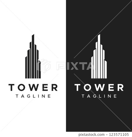 French eiffel tower building and high tower Logo template design.With editable vector illustration. 123571105