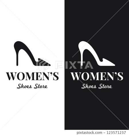 Hand drawn elegant and luxury high heel creative women's shoes creative logo design. Template for business, women's shoe shop, fashion, beauty. Hand drawn elegant and luxury high heel creative women's shoes creative logo design. Template for business, women's shoe shop, fashion, beauty. 123571237