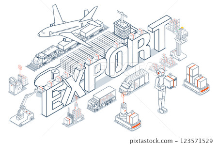 Global logistics facilitates the export of containerized cargo via ships, trucks, forklifts, and trains from industrial ports, enabling worldwide transportation. Global logistics facilitates the export of containerized cargo via ships, trucks, forklifts, and trains from industrial ports, enabling worldwide transportation. 123571529