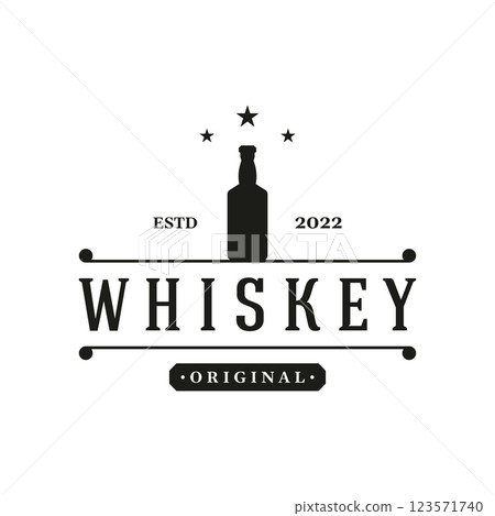 Vintage premium whiskey logotype label with hand lettering. for drinks , rum, pub, company. 123571740