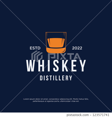 Vintage premium whiskey logotype label with hand lettering. for drinks , rum, pub, company. 123571741