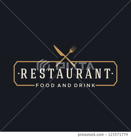 Retro restaurant emblem.Logo design cutlery template and hand drawn vintage style restaurant typography. Retro restaurant emblem.Logo design cutlery template and hand drawn vintage style restaurant typography. 123571774
