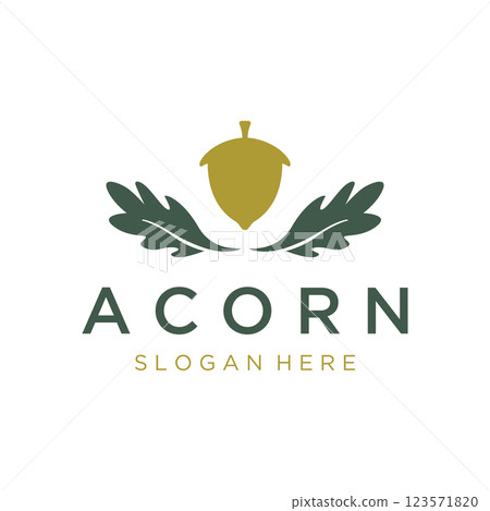 Acorn logo template design with leaves with editable vector illustration. 123571820