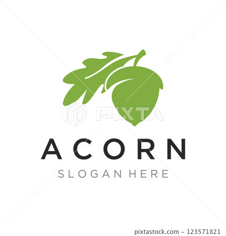 Acorn logo template design with leaves with editable vector illustration. 123571821
