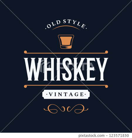 Vintage premium whiskey logotype label with hand lettering. for drinks , rum, pub, company. 123571830