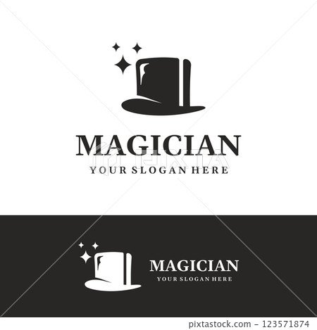 Simple magician hat with star sign logo template design with creative idea. 123571874