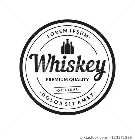 Vintage premium whiskey logotype label with hand lettering. for drinks , rum, pub, company. Vintage premium whiskey logotype label with hand lettering. for drinks , rum, pub, company. 123571889
