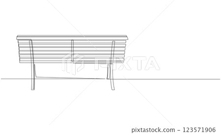 Bench continuous one line drawing, back view. Vector illustration. 123571906