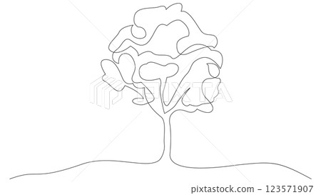 Continuous line drawing of a tree. Nature one line art. Vector illustration. 123571907
