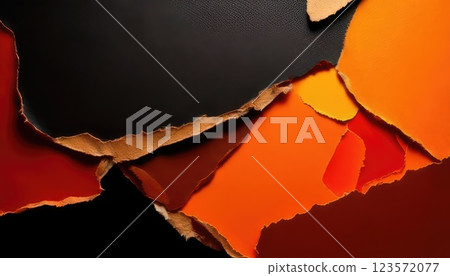 AI Image: Black and orange torn paper background material 123572077